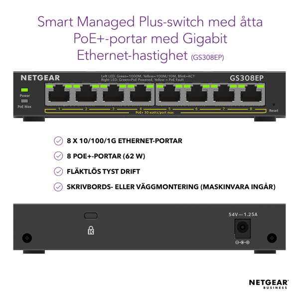 Bild på 8-Port Gigabit Ethernet PoE+ Smart Managed Plus Switch
